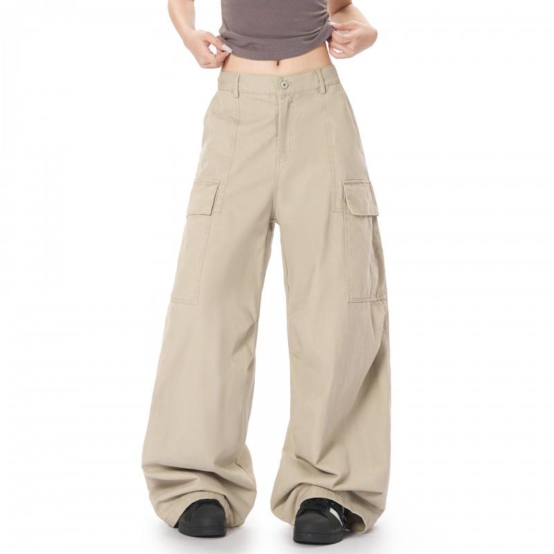 Unisex Loose Fit Cargo Pants Wide Leg Straight Cut Cotton Trousers Daily Wear