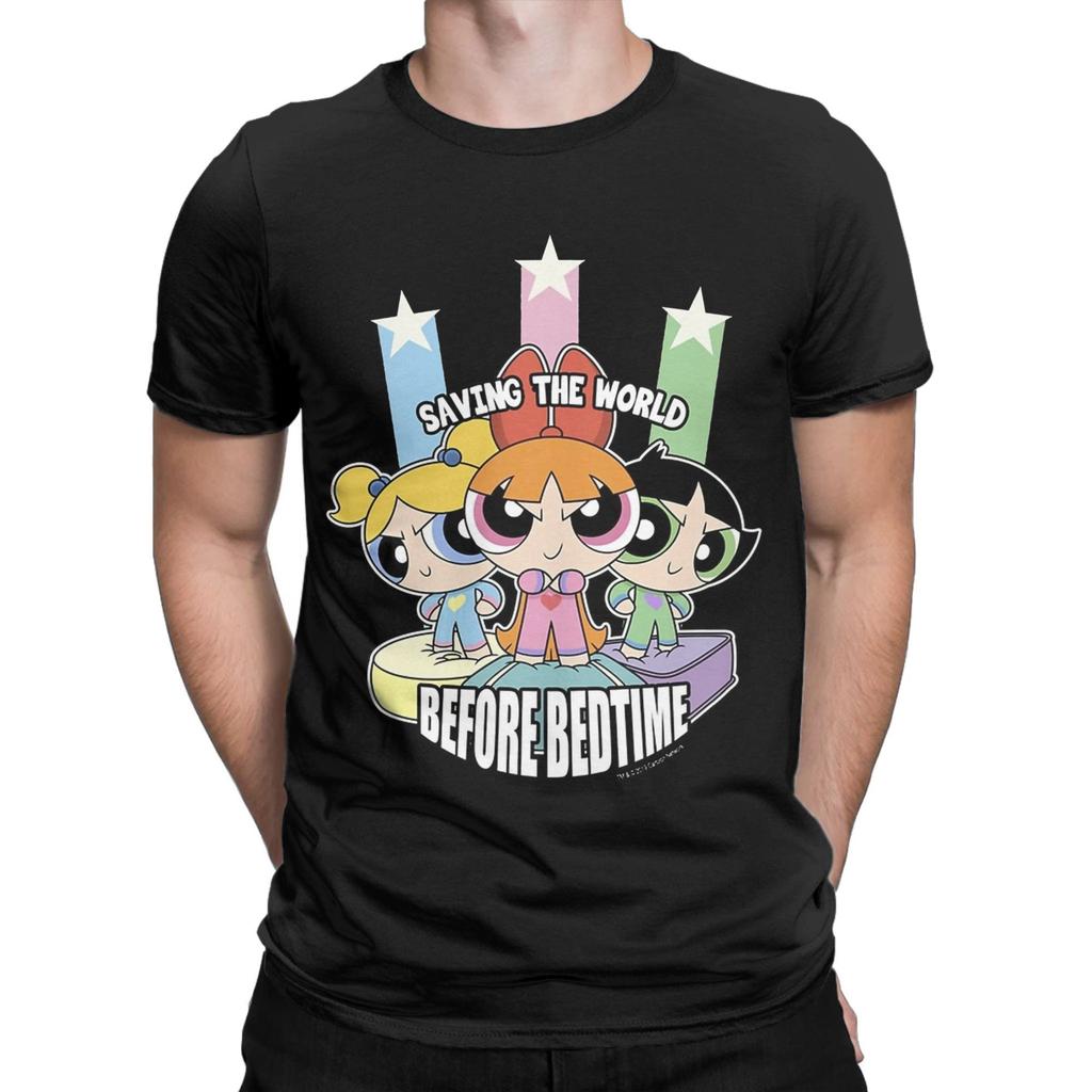 The P-Powerpuffs Girls  T-Shirts for Men  Vintage 100% Cotton Tee Shirt O Neck Short Sleeve T Shirt Birthday Gift Clothes