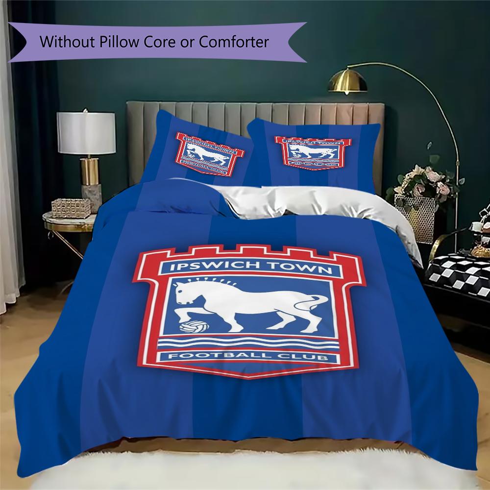 Ipswich Town FC Pattern Bedding uilt Set uilt Cover Pillowcase Home Decoration Birthday Gift (1 * duvet cover + 2 * pillowcase without core)