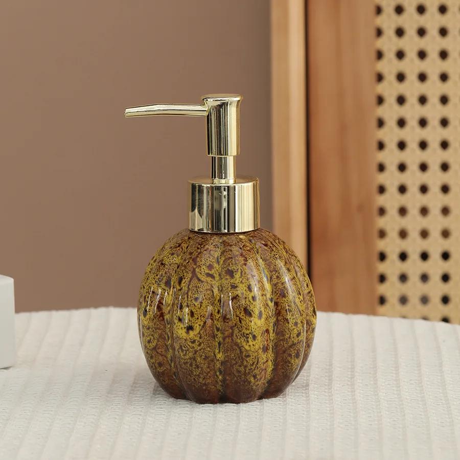 Pumpkin Ceramic Hand Soap Dispenser Bottle for Hotel Bathrooms Multi-Functional Storage Bottle for Shampoo and Body Wash At Home