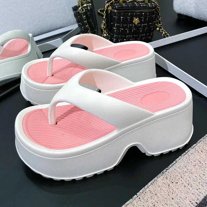 Fashion 2025 Eva Thick Platform Women's High Heeled Slippers Street Slides Outdoor Flip Flops Light EVA Comfortable Heightening Shoes
