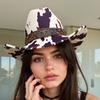 Western Cowboy Hats with Adjustable Size and Cow Pattern Design for Outdoor Ridings Special Event Dressingup Headwear