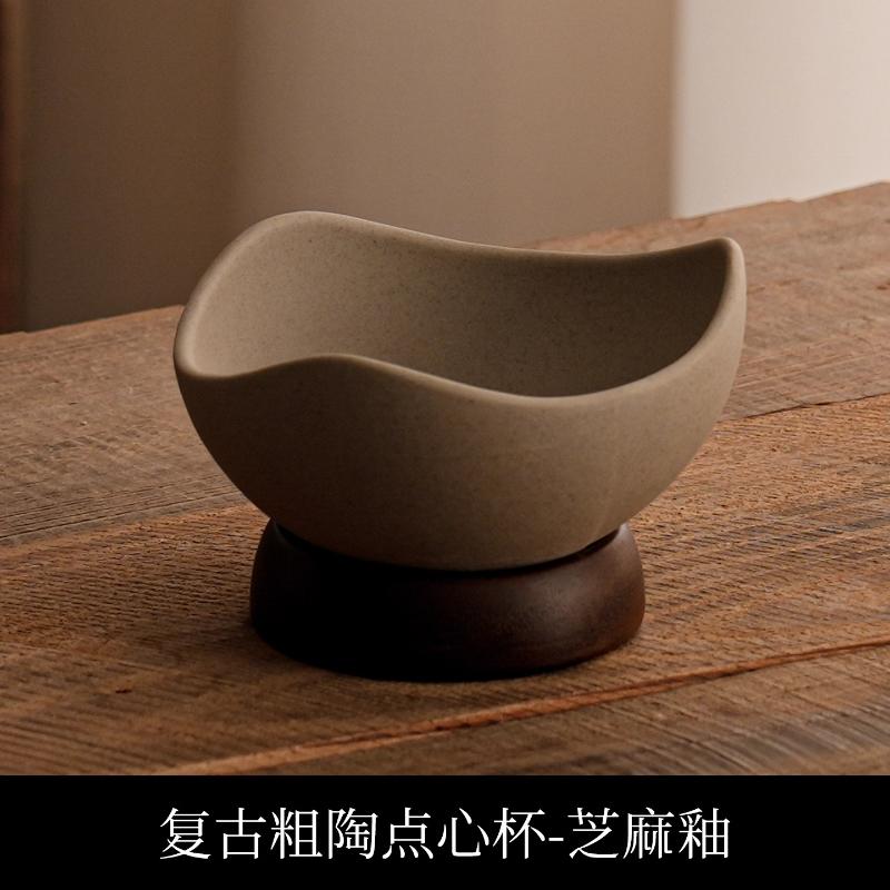 

Coarse Pottery Dessert Bowl Wooden Foot Ice Cream Bowls Dining Plate Dim Sum Dish Fruit Plate Salad Bowl Candy Dish Snack Bowls