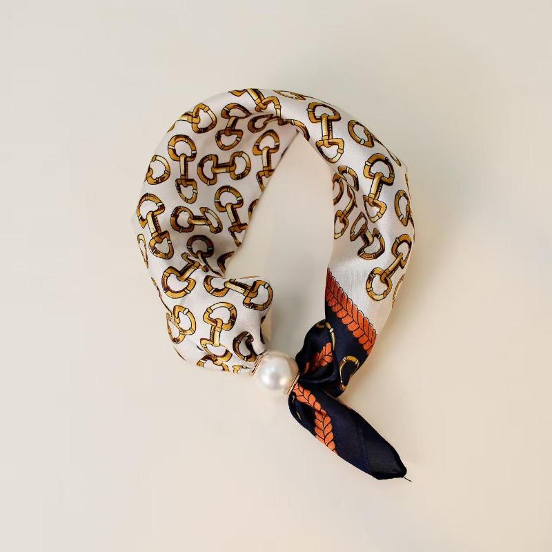 Thin Pearl Necklace with Magnetic Clasp, Lazy-style Silk Scarf, Women's Pendant Scarf, Collarbone Chain