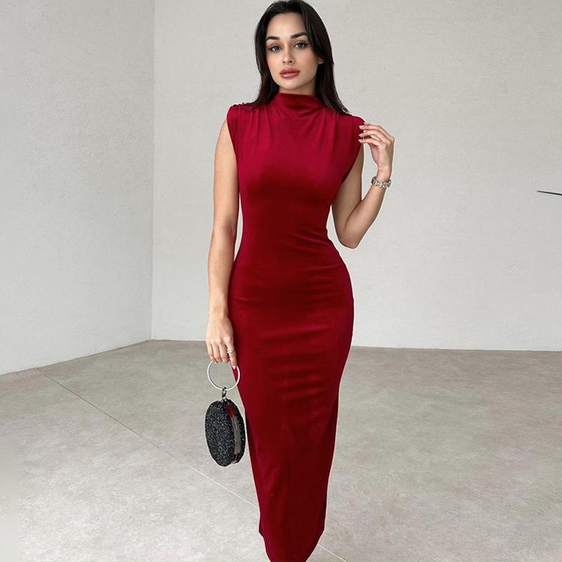 2024 sommerkjoler for kvinner Sexy Spaghetti Stropp Svart Lang Kjole Y2k Ermeløs Solid Skinny Bodycon Trompet Maxi Vestidos