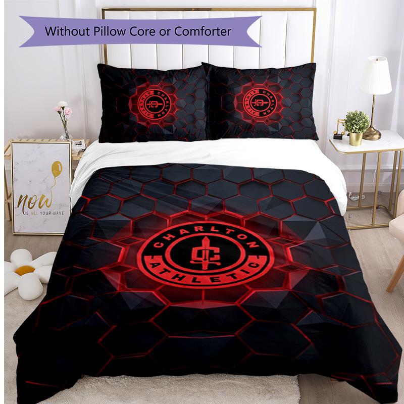 Charlton Athletic FC Ensemble de literie imprimé 3 pièces Housse de couette respirante avec taies d'oreiller Linge de lit décoratif pour chambre à coucher Maison