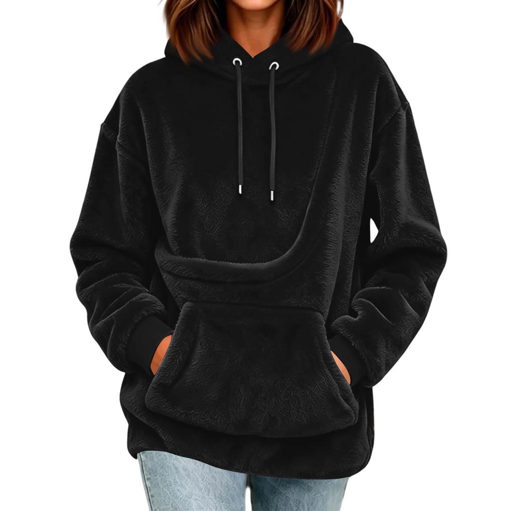 Women's Casual Color Hoodie - Loose Fit Plush Pullover Sweatshirt for Everyday Wear