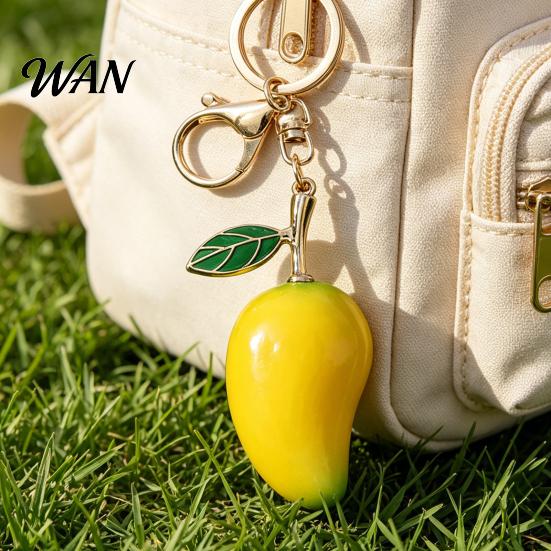 Fruit Pendant Keychain Zinc Alloy Mango Shape Key Chain with Lobster Clasp Easy To Hang Holder Backpack Car Accessory