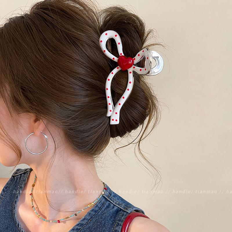 Large Bow Polka Dot Shark Hair Clip for Thick Hair - Women's 2026 Updo Accessory