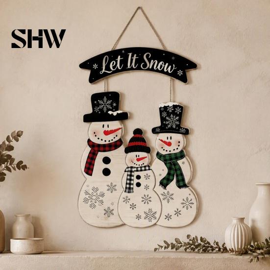 Christmas Tree Hanging Decorations Wooden Sign, Rustic Holiday Wall Decor with Santa Claus Door Hanger Reindeer And Snowman Patterns for Home & Window