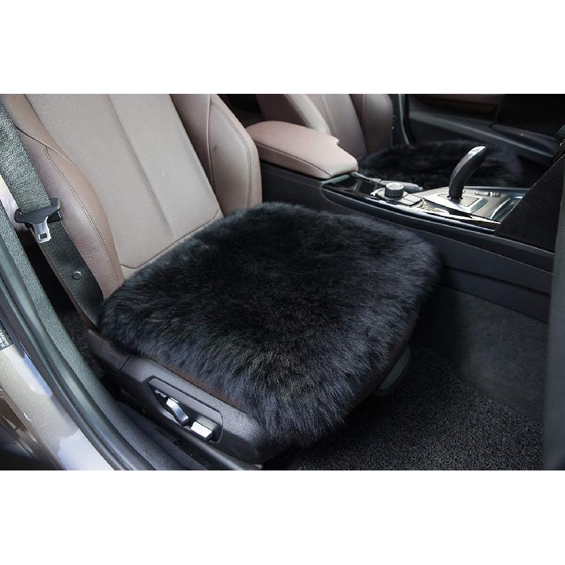 Winter Warmth: Universal Sheepskin Seat Cushion Cover - Natural Wool, For Cars, Trucks, SUVs & Vans - Cozy & Stylish Driving Companion Front Black