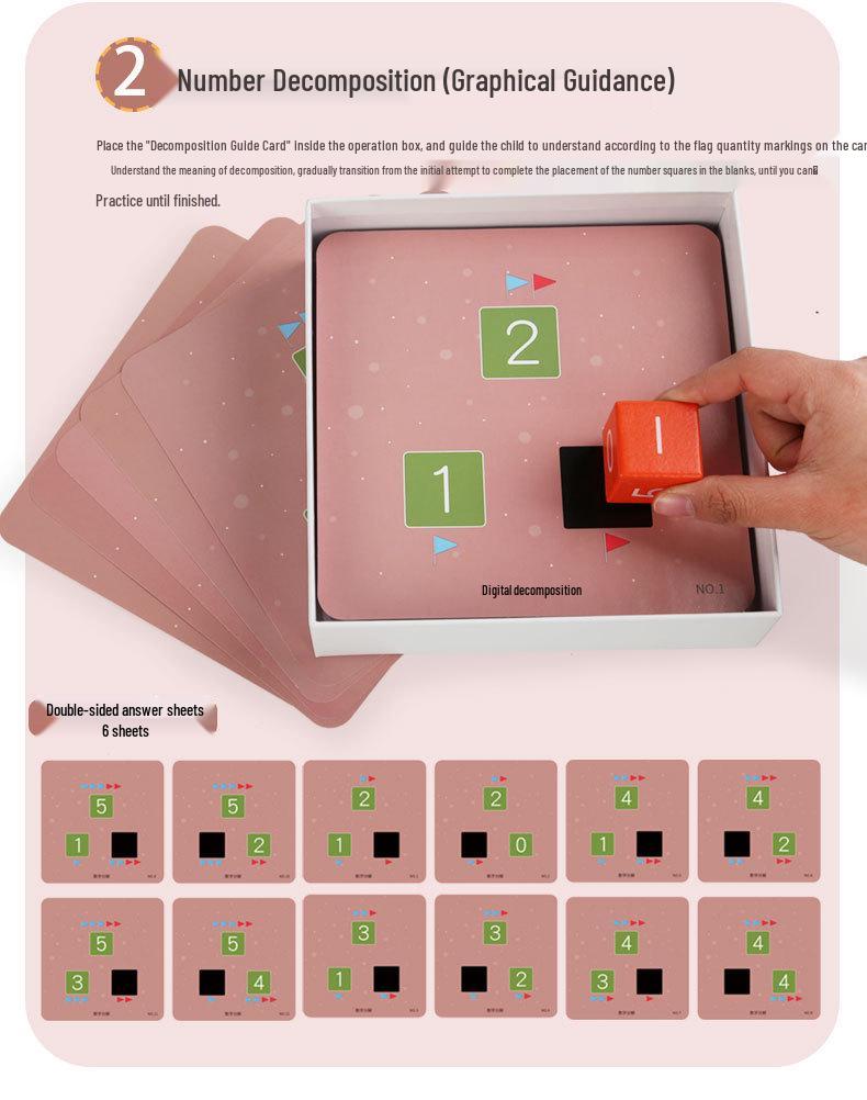Jucărie din lemn pentru învățarea descompunerii numerelor pentru copii: Blocuri de construcție educative trei-în-unu pentru elevii de școală primară