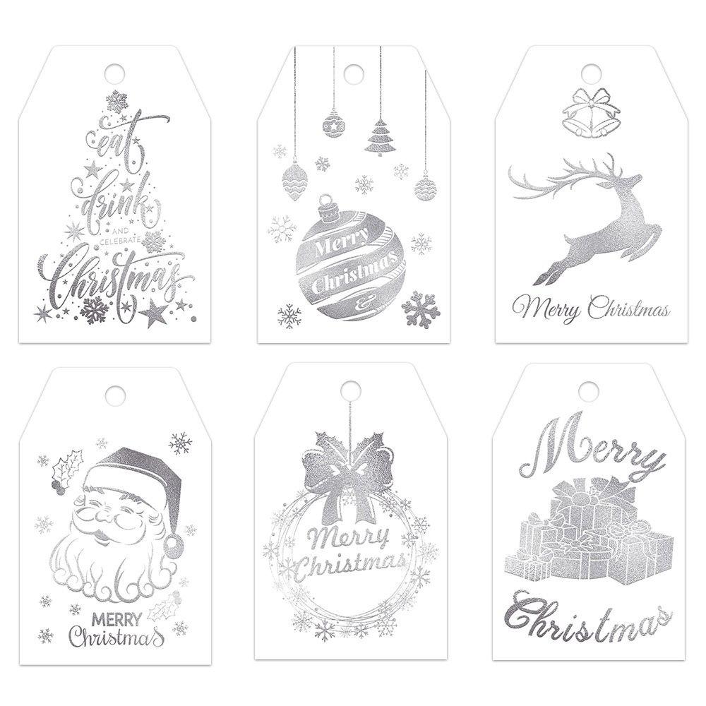 60pcs with Strings Paper Cards Labels Hot Stamping Process Paper Hanging Tags Christmas Decoration