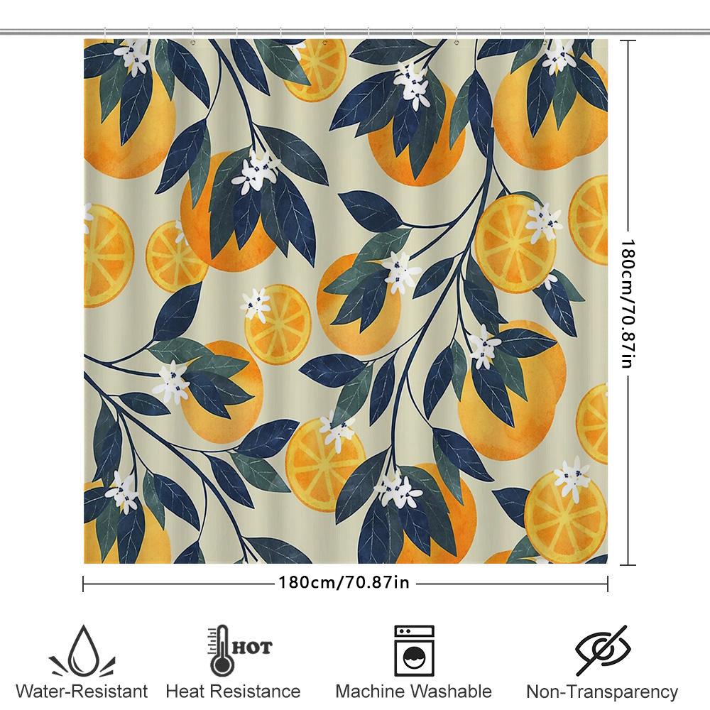 Orange Citrus Fruit Pattern Shower Curtain Botanical Tropical Nature Farmhouse Bathroom Decor Waterproof Fabric Backdrop