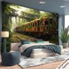 Abandoned Rusty Train Jungle Tapestry Overgrown Railway Nature Landscape Wall Hanging Boho Decor Living Room Art Print