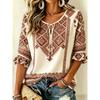 Women's Boho Geometric Tribal Print Tie Front Blouse, Casual Loose Top for Spring Summer Daily Wear