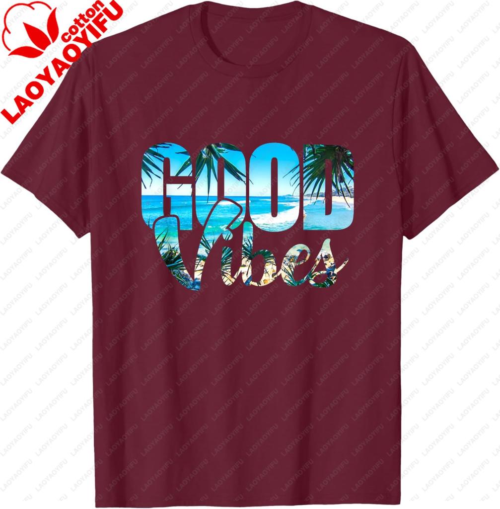 Good Vibes Positive Beach T-Shirt T-Shirt Unisex Summer Streetwear Tops Cotton Retro Graphic T Shirts Camisas Streetwear