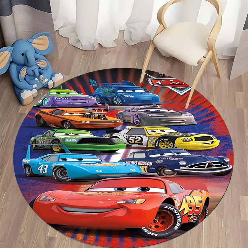 Tappeto Rotondo con Popolare Motivo Auto da Corsa Tappeto Circolare per Camera da Letto Bambini Tappetino Antiscivolo McQueen per Decorazione Casa