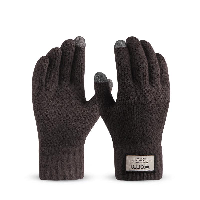 Winter Men's Winter Cycling Cold-proof Student Knitted Warm Men's and Women's Wool Gloves Touch Screen Autumn and Winter Plus Velvet and Thickening