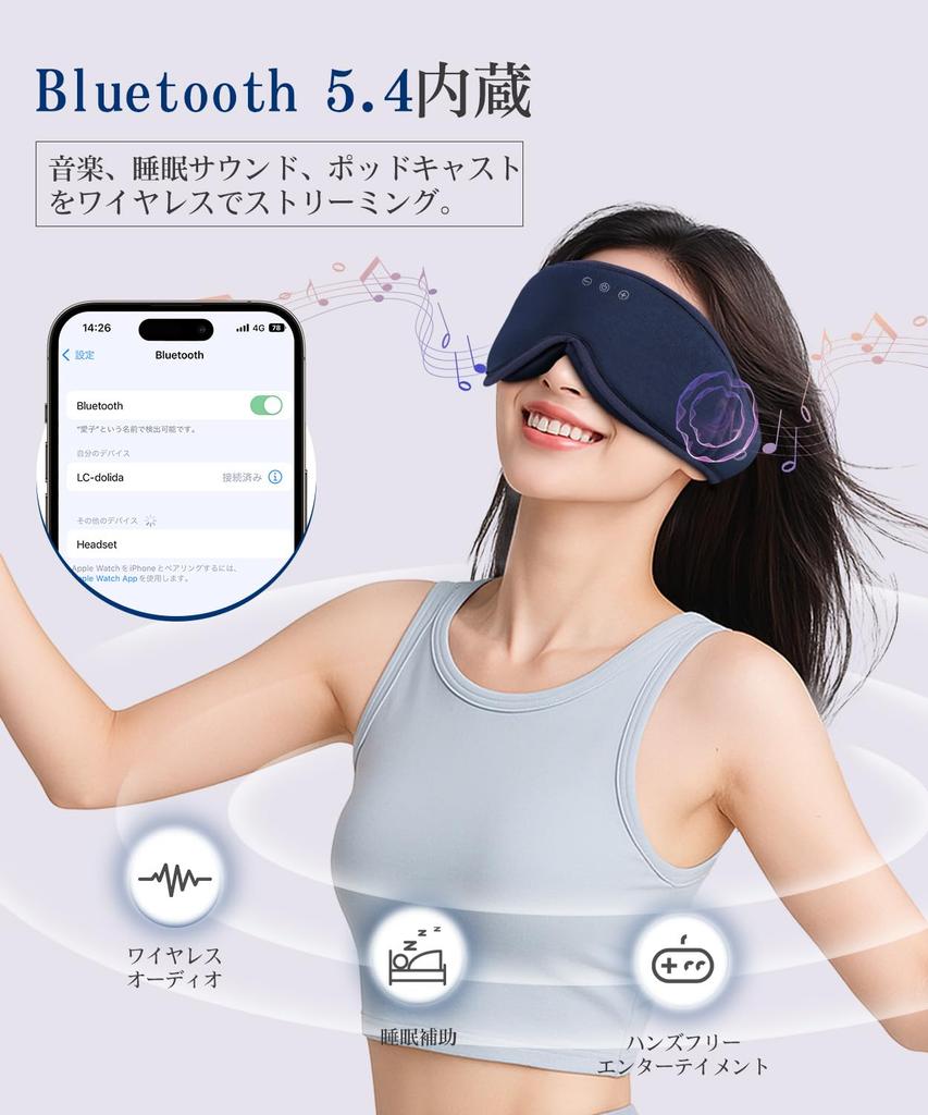 Sleeping Eye Bamboo Fabric 3D Eye Covers USB Light Restful Travel Includes Carrying Navy Blue LC-dolida Mask, Mask, Ears, Rechargeable, Blocking,