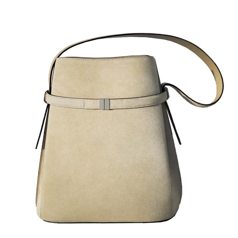 New Large Capacity Single Shoulder Leather Bucket Bag, Light Luxury, High-end, Simple and Niche, Summer Wide Shoulder Strap Crossbody Bag