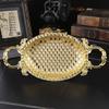 European Style Round Fruit Tray Golden Snack Tray with Handles for Storage Cookie Cake Dessert Food Candy Serving Dish