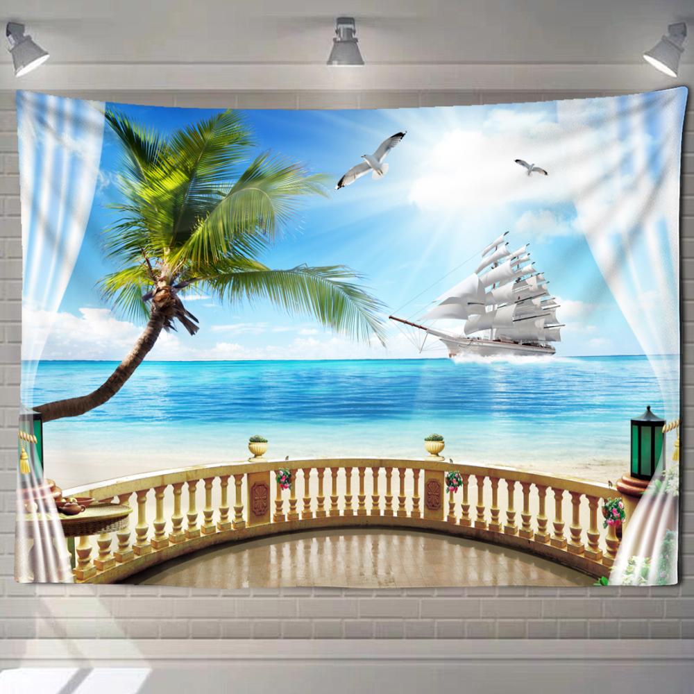 Imitation Window Forest Landscape Painting Tapestry Wall Hanging Bohemian Style Psychedelic Mandala Home Decor