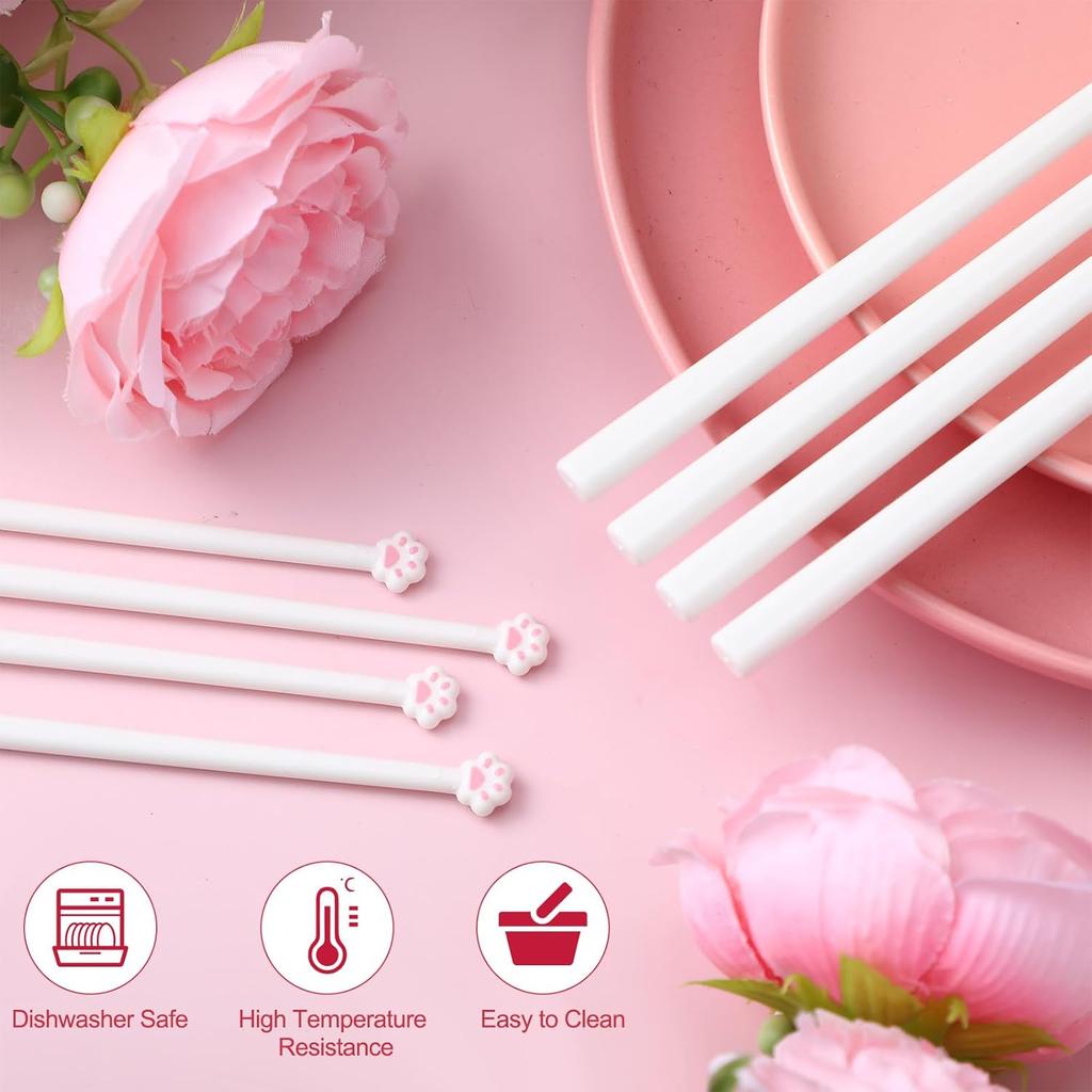 Leinuosen 4 Pairs Cat Paw Chopsticks Pink Paw Prints Reble Non Slip Cute Grip Eating Chopstick with Cat Design Gift for Kitty Themed Party Favors