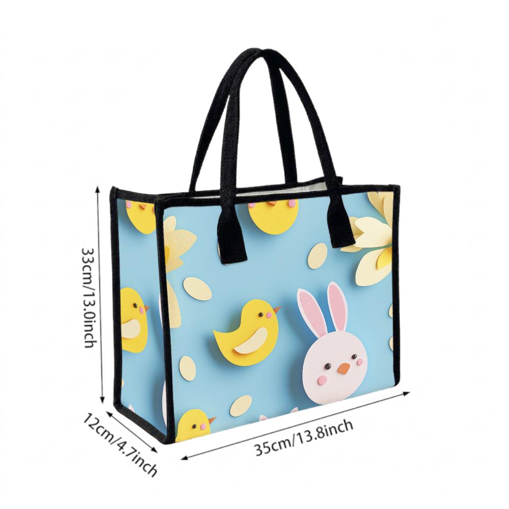 Cute Easter Bunny Chick Print Tote Bag Fashion Casual Daily Portable Large Capacity Shopping Handbag