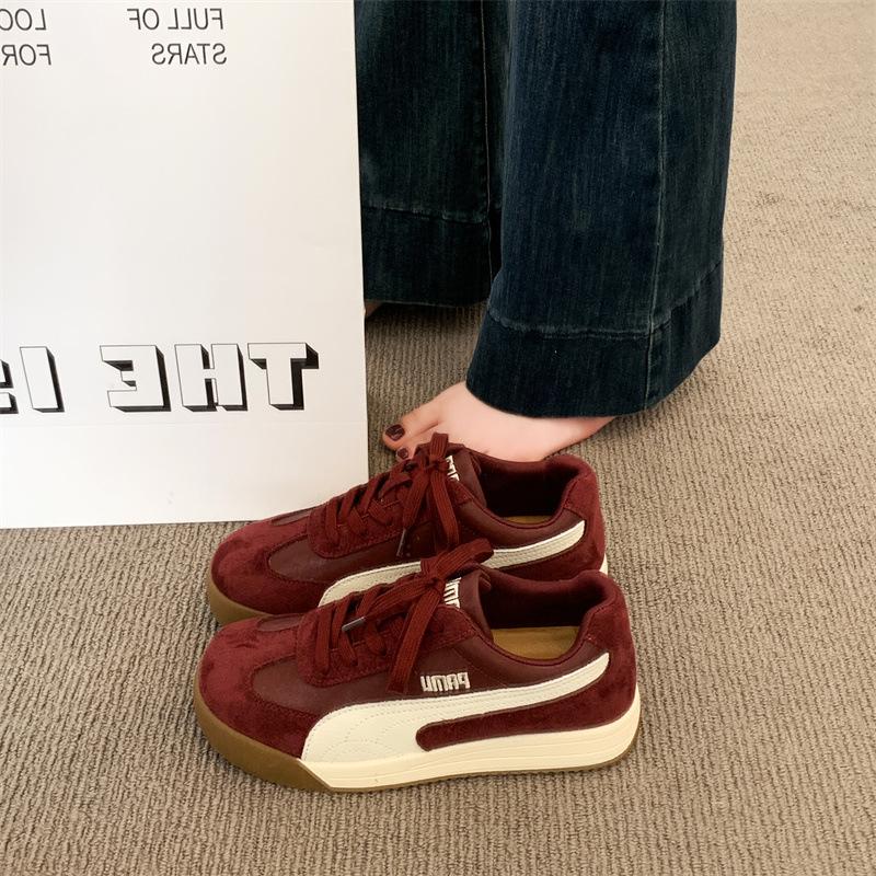 Soft Leather Version~ 2025 Autumn Versatile Leather Casual Sports Shoes Women's Soft-soled Lace-up Forrest Gump Shoes Retro Flat-soled German Traini