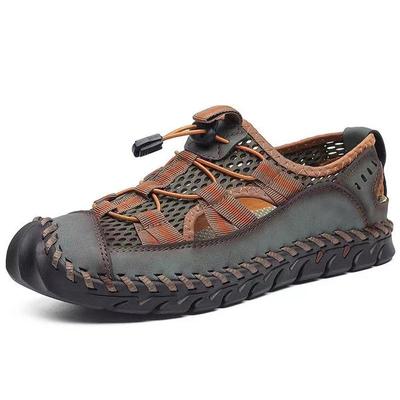 Men Microfiber Leather Hand Stitching Breathable Mesh Casual Soft Sandals
