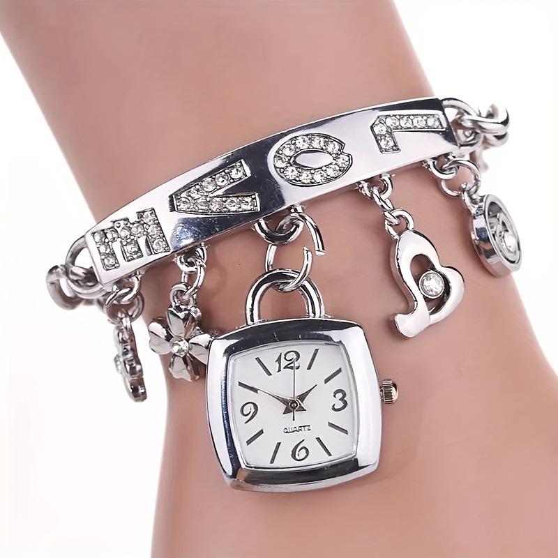

Women Bracelet Strap Quartz Wristwatch Square Arabic Numeral Dial Watch срібний