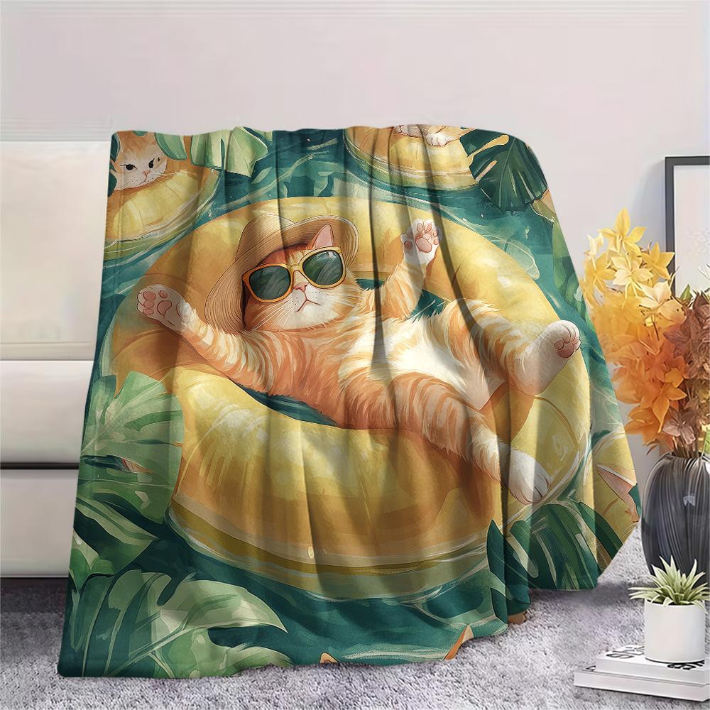 Cats with Swim Rings  Print Flannel Blanket, High quality Comfortable for All Seasons, Home Decor, Warmth and Comfort