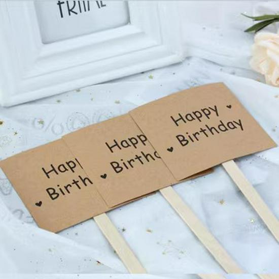 30-Piece Kraft Paper Cake Toppers: Happy Birthday Stars & Hearts