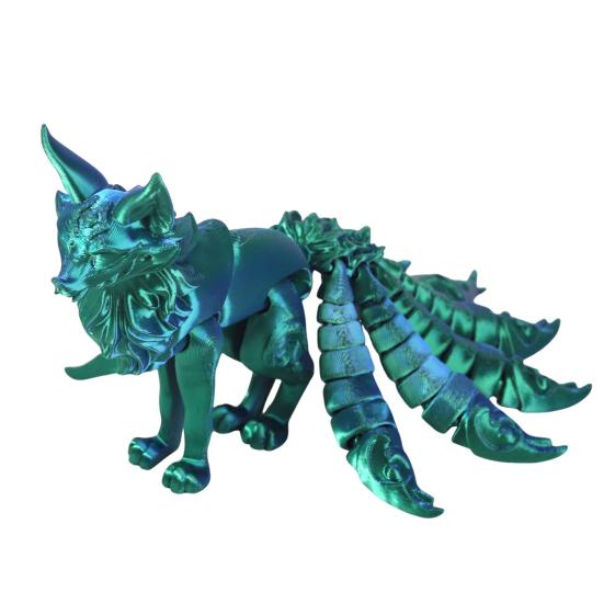 3D Printed Fox Ornament Nine Tailed Fox Figurine with Articulated Tails And Limbs Animal Action Figure Flexible Fidget Toy for Stress Relief Desk