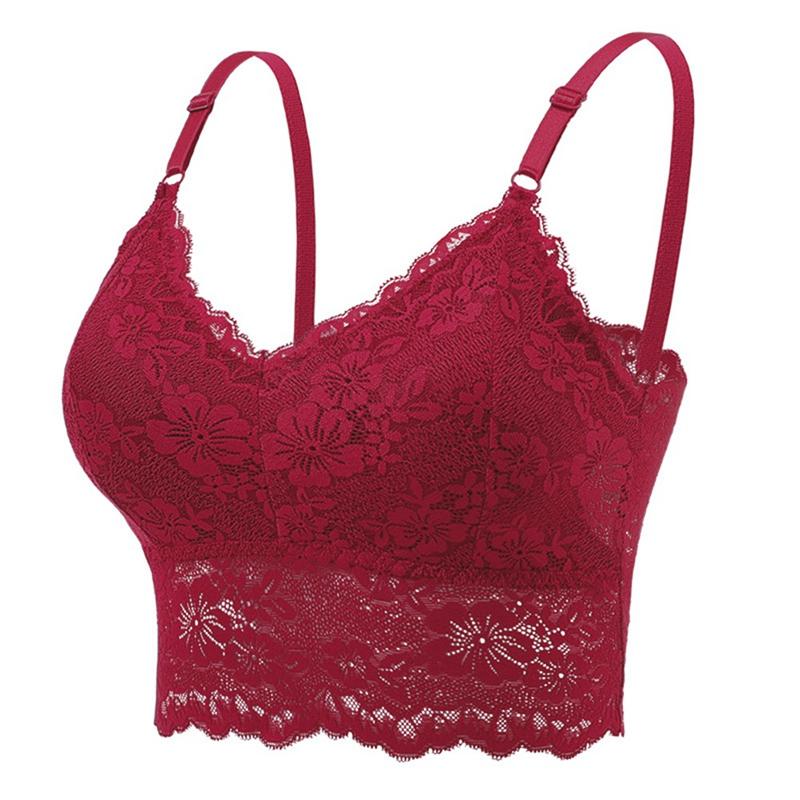 Women Solid Color Lace Bra Adjustable Strap Vest Bra