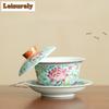171ml Color Enamel Lotus Gaiwan Ancient Tea Tureen Tea Bowl With Lid Kit Tea Maker Cover Bowl Tea Services Accessories Ornaments