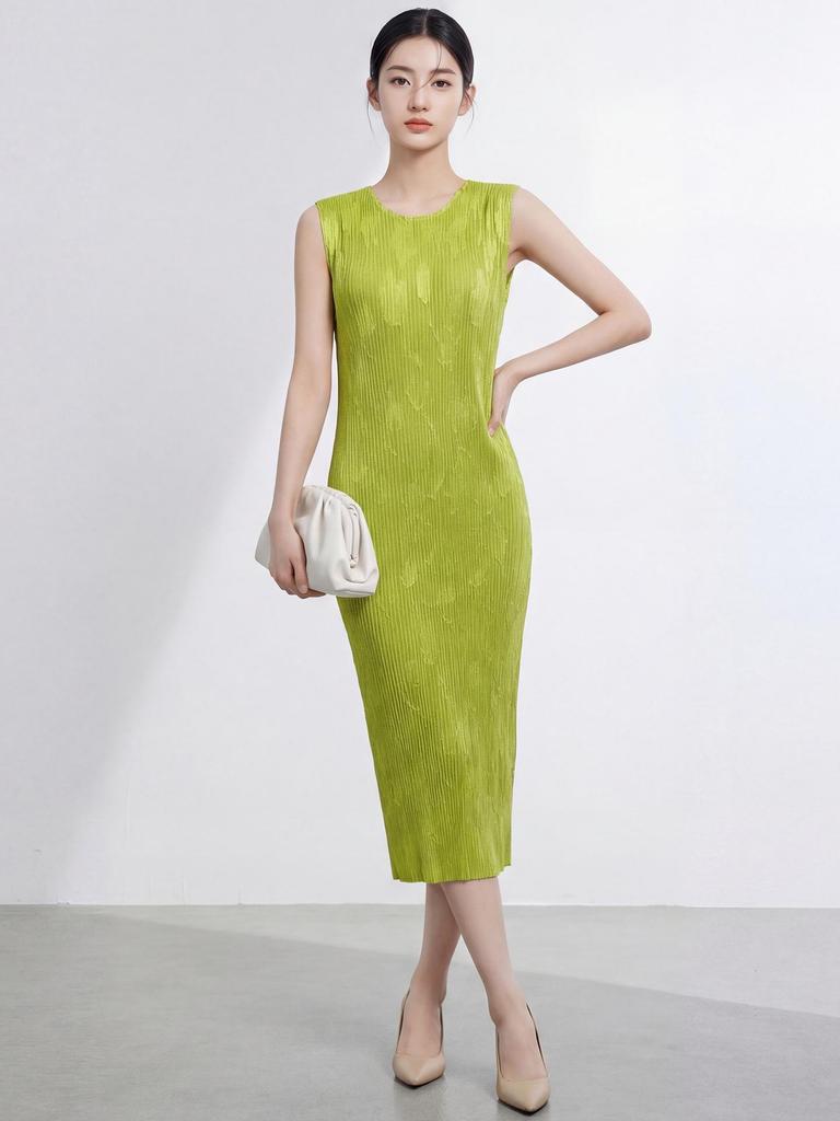 2026 Summer High-End Socialite Goddess Style Sleeveless Miyake Dress