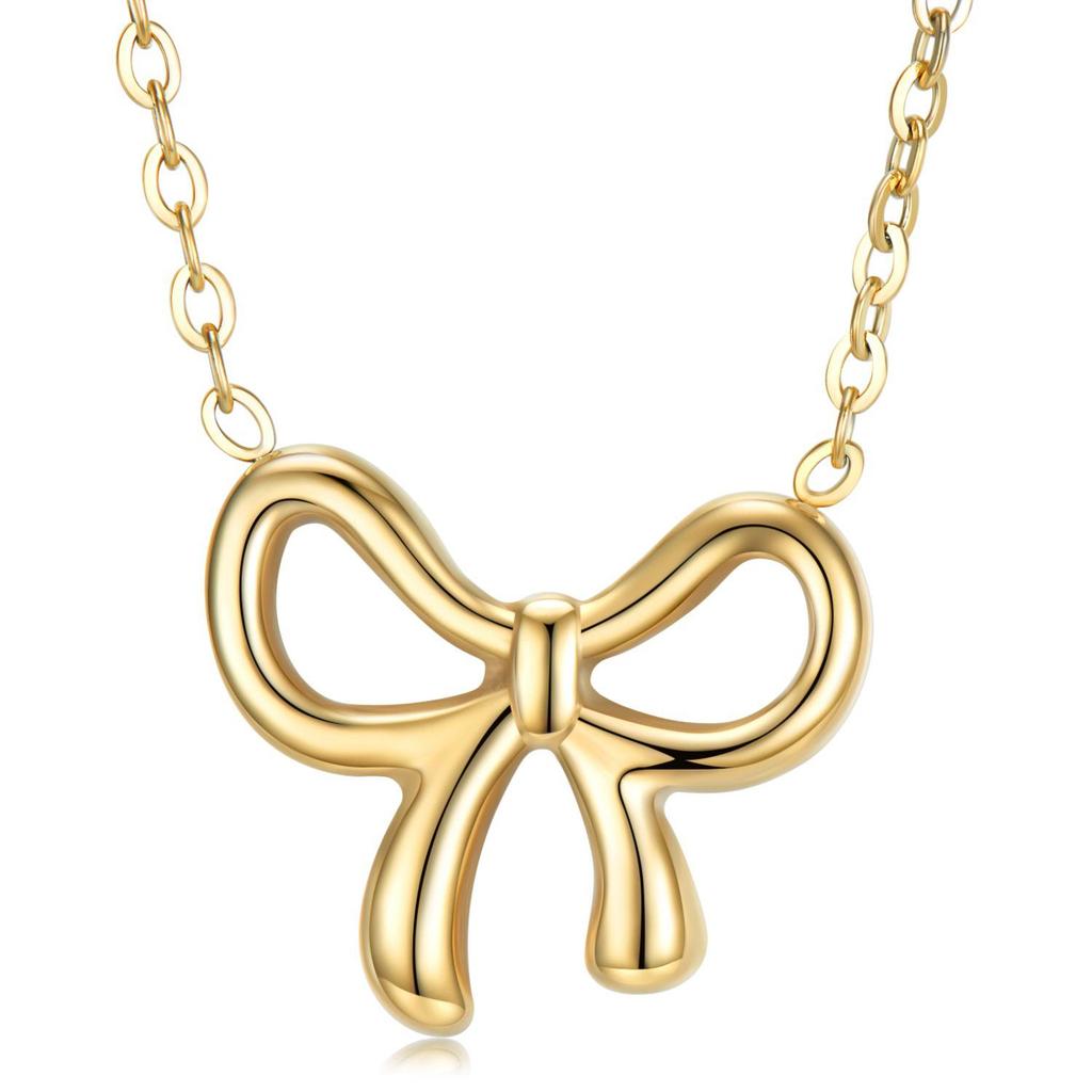 Wenjian Irregular Bow Pendant Necklace - Minimalist Non-fading Clavicle Chain for Women