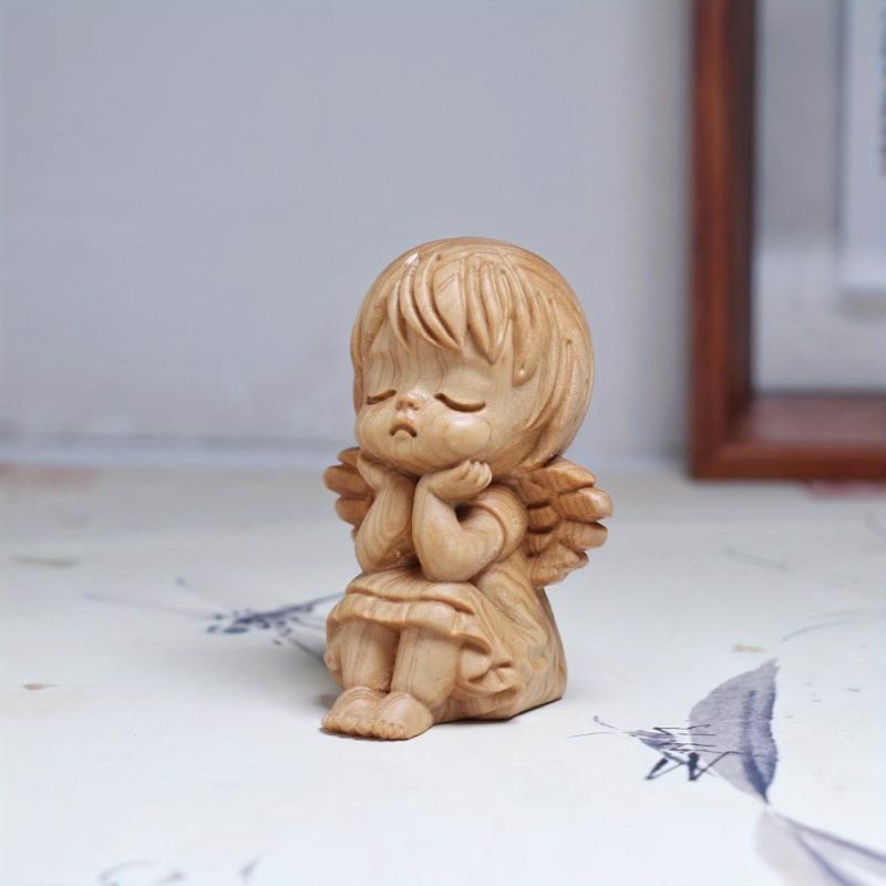 Wooden Angel Figurine Cute Heart-Shaped Wooden Home Decor Indoor Outdoor Statue Ornament Ideal for Christmas Gift Multiple Sizes Available