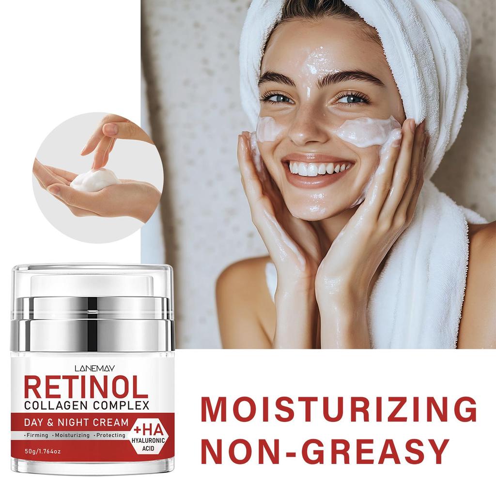 Krem nawilżający na dzień i na noc z retinolem - Nawilżający suchą skórę, Redukujący drobne linie i zmarszczki, Wyrównujący koloryt skóry - Krem do twarzy dla wszystkich typów skóry, 50g