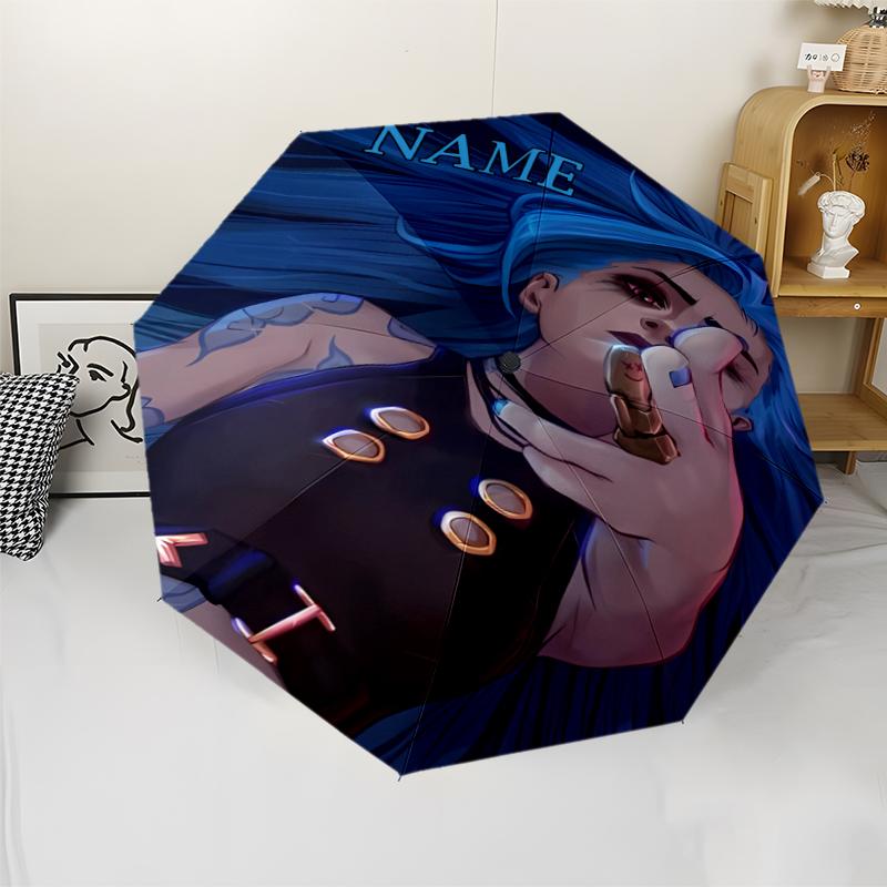 Custom Name Jinx Theme Automatic Umbrella, Lightweight & Portable, 8 Rib, Perfect for Outdoor Travel, Birthdays, Christmas, Gifts.
