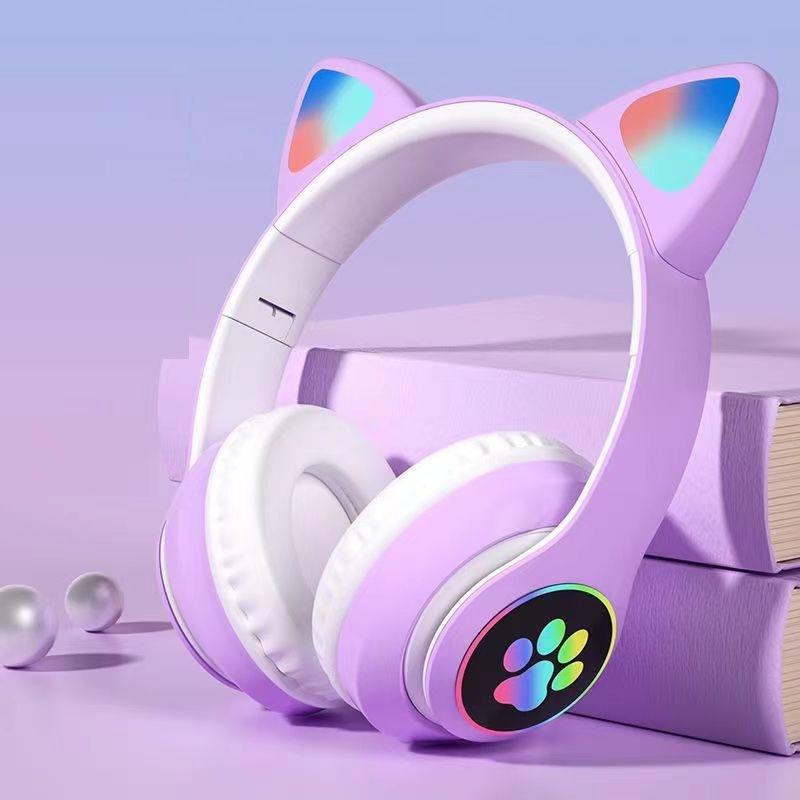 Luminous cat ear bluetooth headset wireless headset cute department direct sales