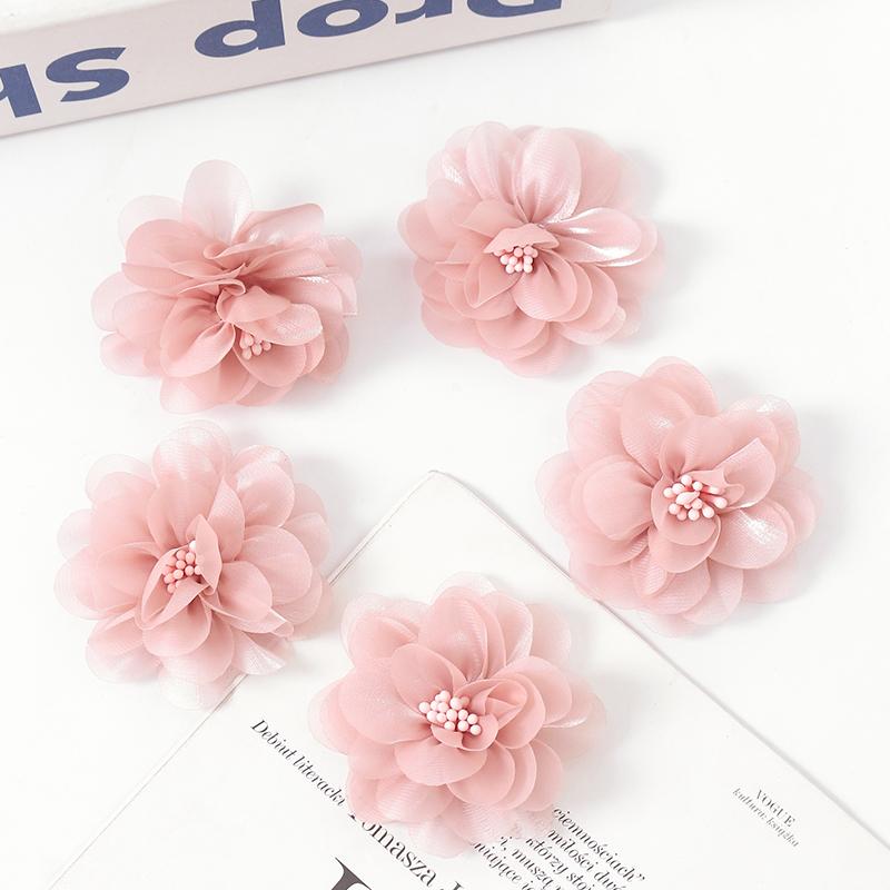 2/5Pcs 6CM Chiffon Fabric Artificial Flower For Home Room Wedding Invitation Artificial Flowers For Dress Decoration Accessories