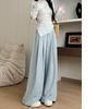 Women High Waist Textured Wide Leg Suit Pants, Casual Loose Flowy Trousers With Pleated Waist For Spring And Summer