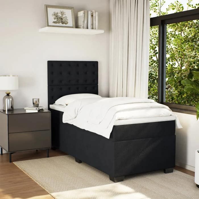 Maison Exclusive - Sommier à lattes de lit avec matelas Noir 100x200 cm Velours