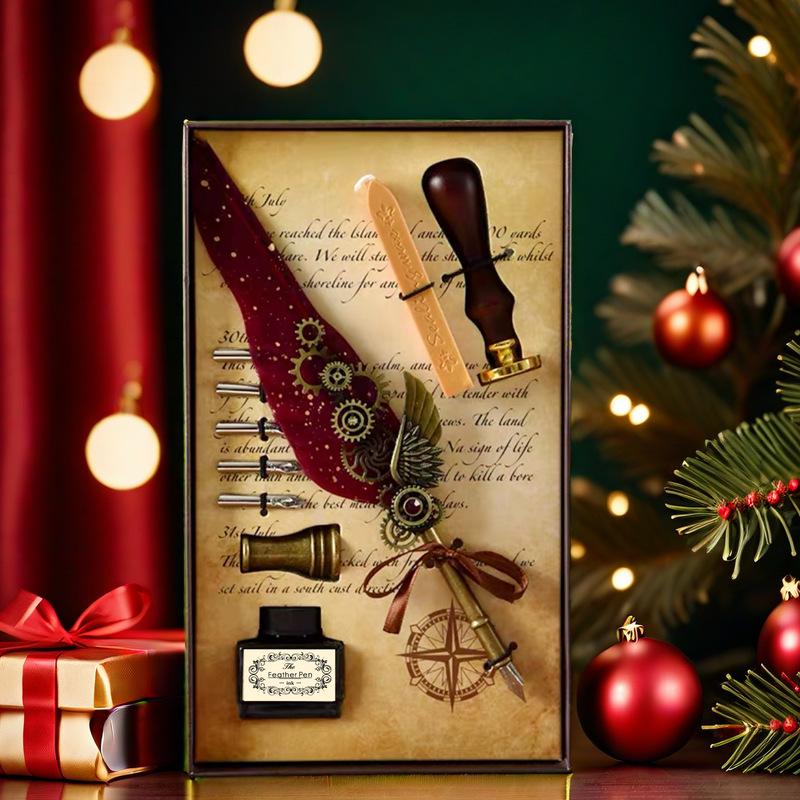 Harry Potter Gold-Sprinkled Fountain Pen Set - Retro Dip Quill Gift