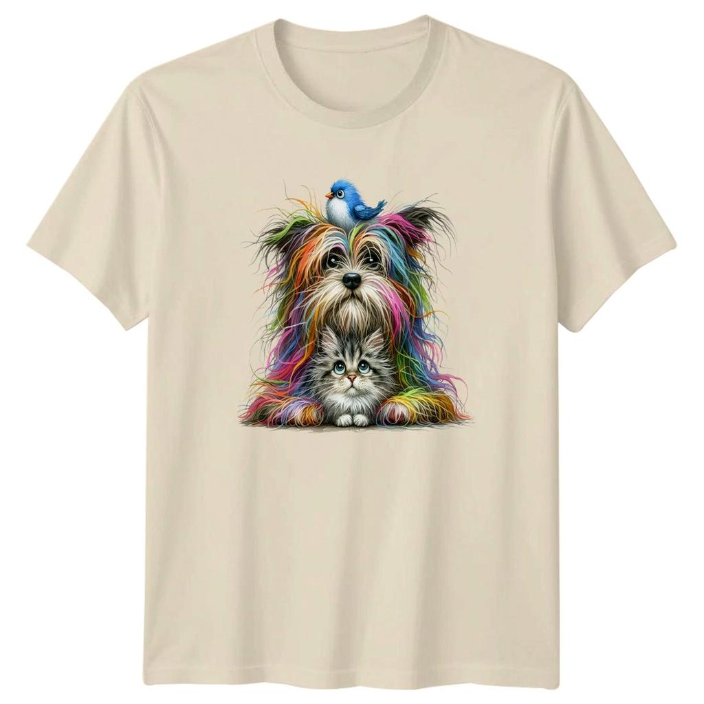 Animals Pets Dog Kitten Bird Rainbow Fur Graphic Mens T-Shirt Womens Tee