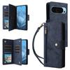Phone Case For Google Pixel 10/10 Pro/9/9 Pro ,Zipper Wallet Rivet Decor Leather Cover with Wrist Strap