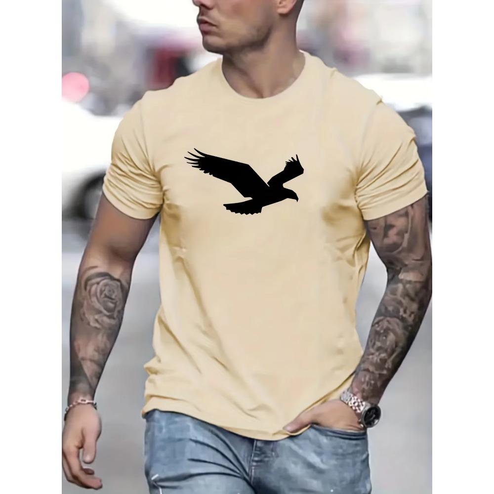 Men's Summer Loose Size 100% Cotton Eagle Pattern Printed Round Neck Short Sleeve Breathable Casual Fashion T-Shirt T-shirt Top